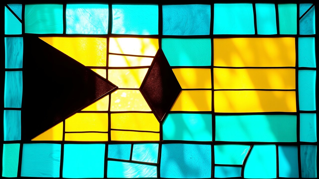 Flag of Bahamas 🇧🇸 in stained glass style