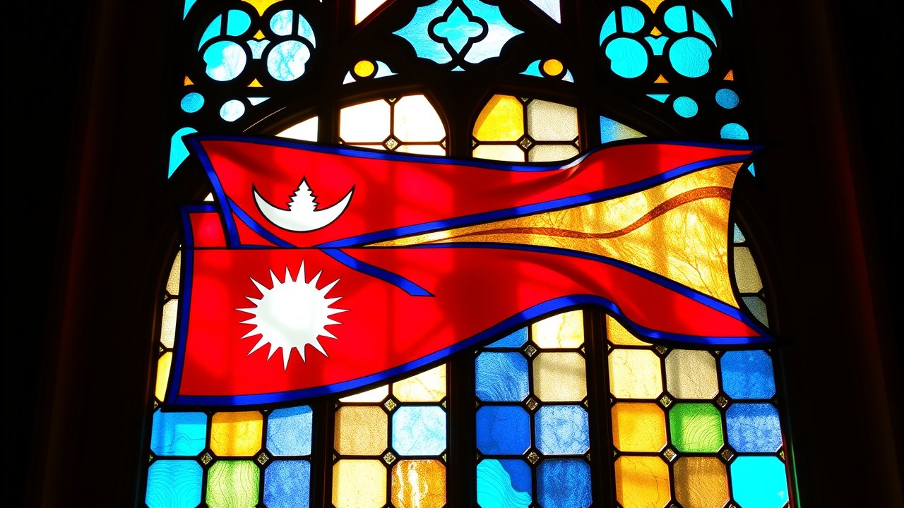 Flag of Nepal 🇳🇵 in stained glass style
