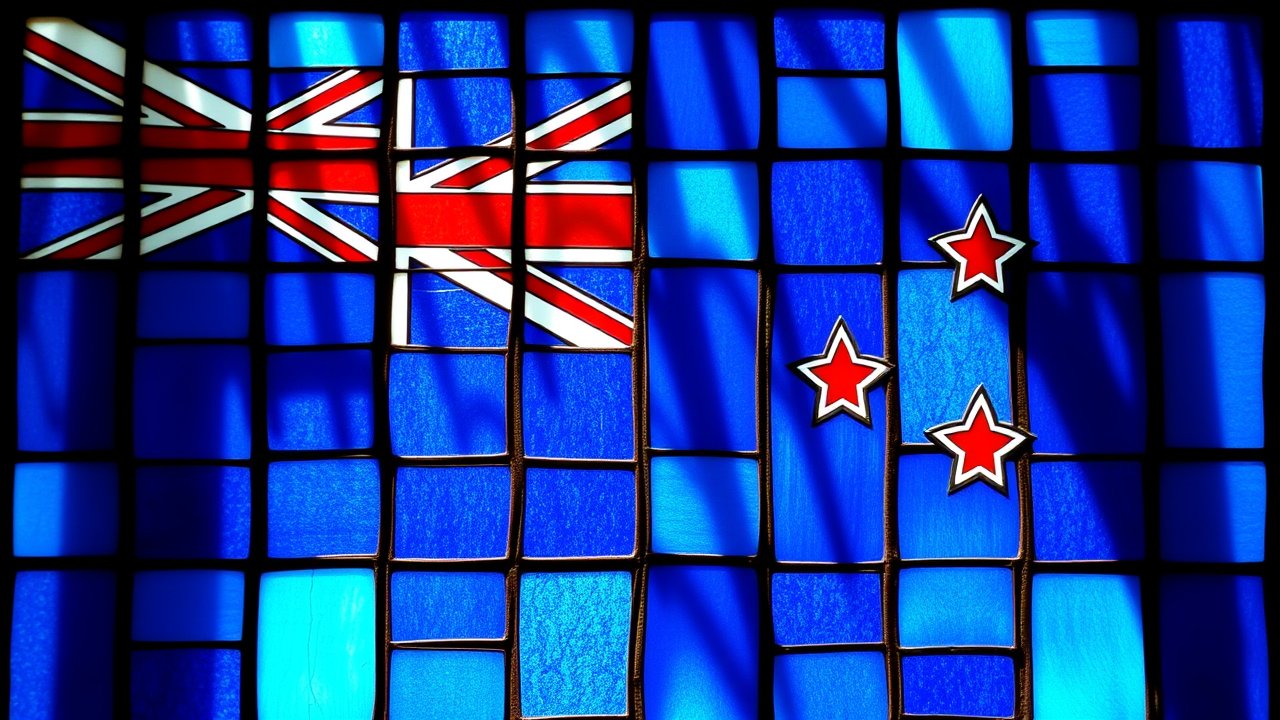 Flag of New Zealand 🇳🇿 in stained glass style