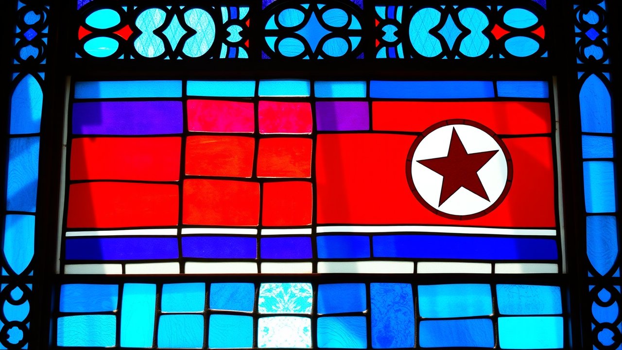 Flag of North Korea 🇰🇵 in stained glass style