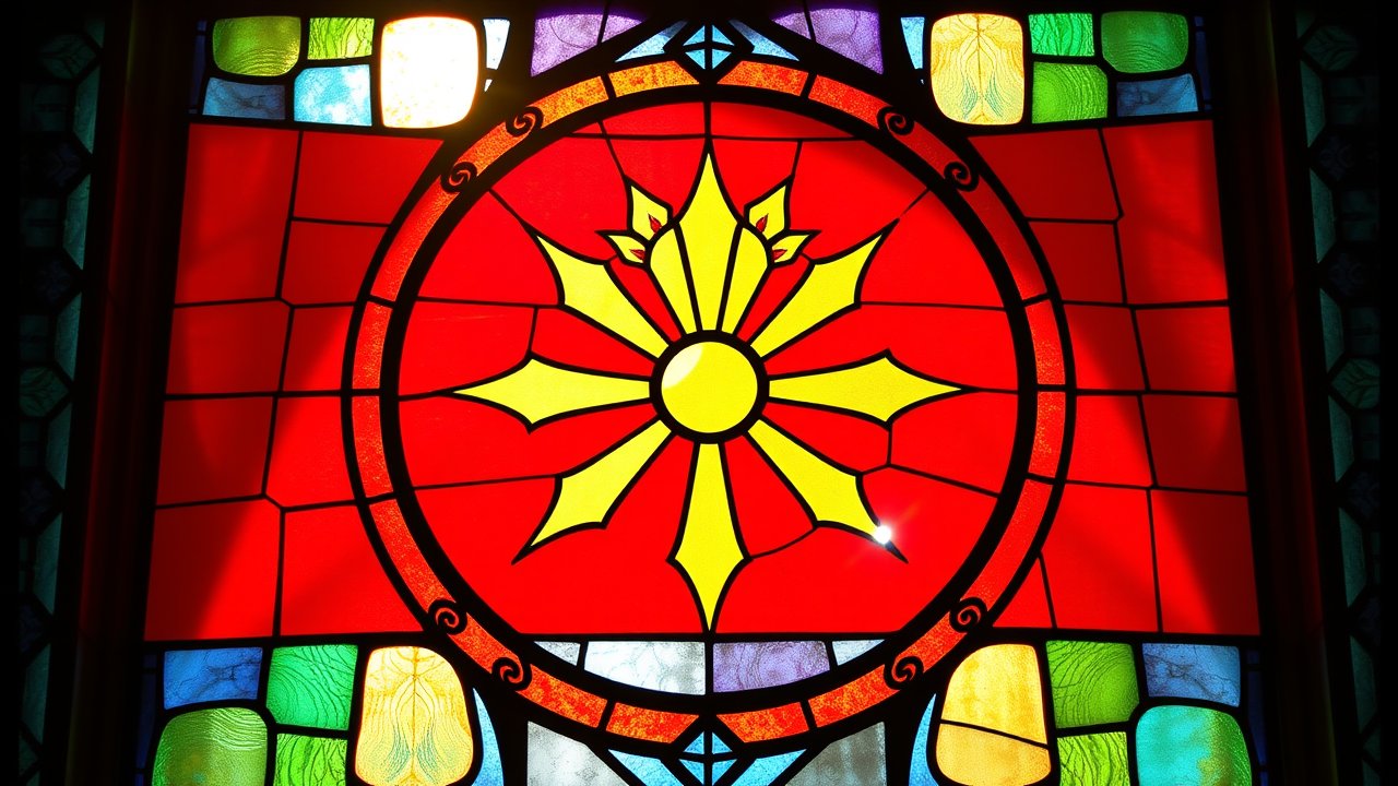 Flag of North Macedonia 🇲🇰 in stained glass style