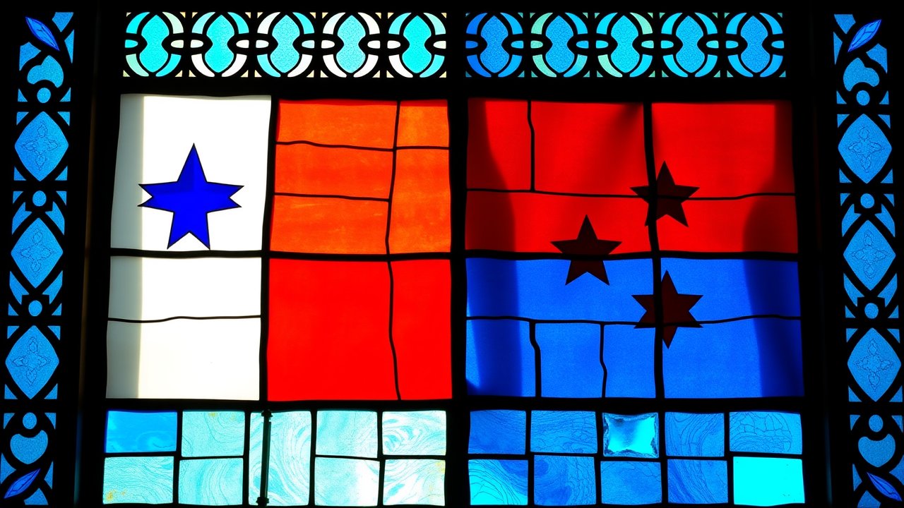 Flag of Panama 🇵🇦 in stained glass style