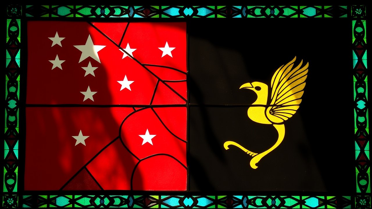 Flag of Papua New Guinea 🇵🇬 in stained glass style