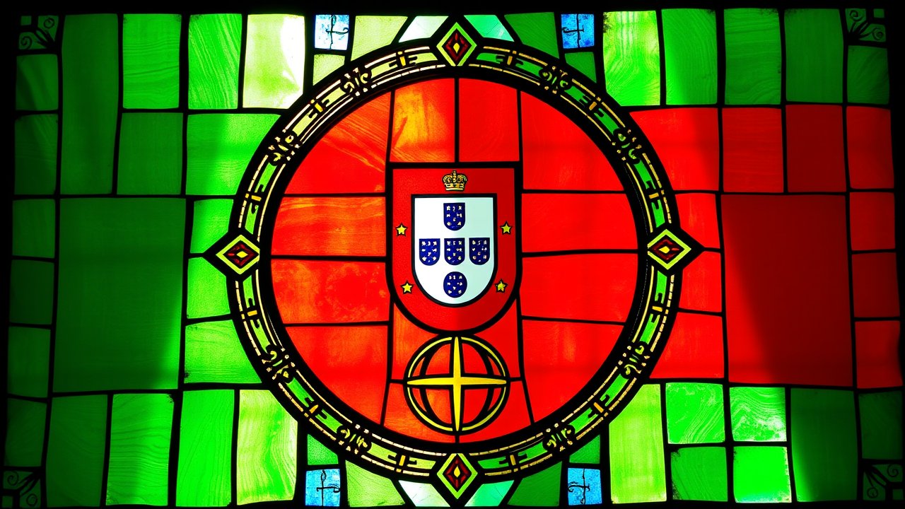 Flag of Portugal 🇵🇹 in stained glass style