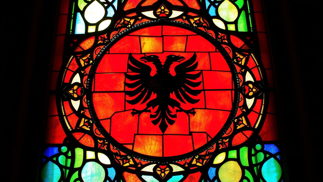 Flag of Albania 🇦🇱 in stained glass style