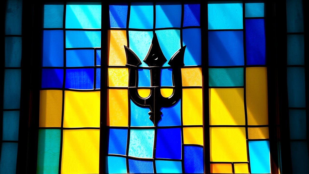 Flag of Barbados 🇧🇧 in stained glass style