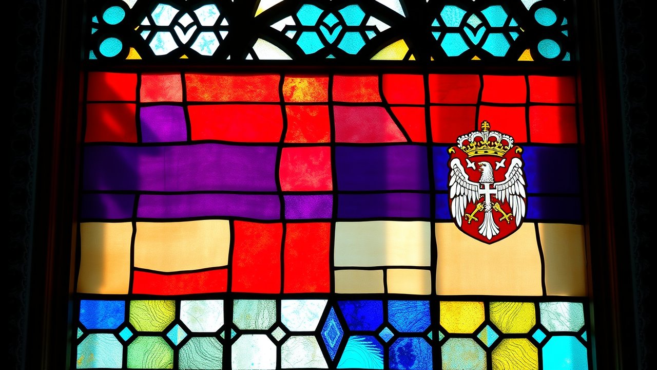 Flag of Serbia 🇸🇳 in stained glass style