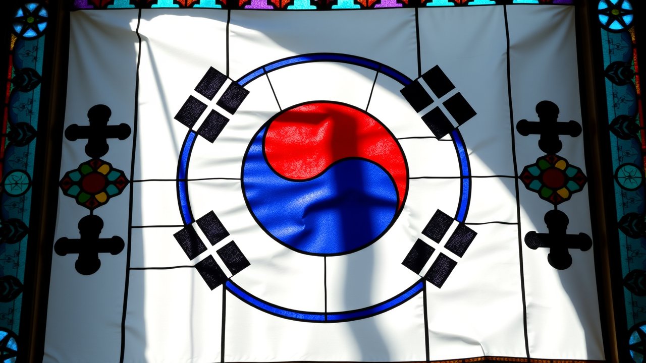 Flag of South Korea 🇰🇷 in stained glass style