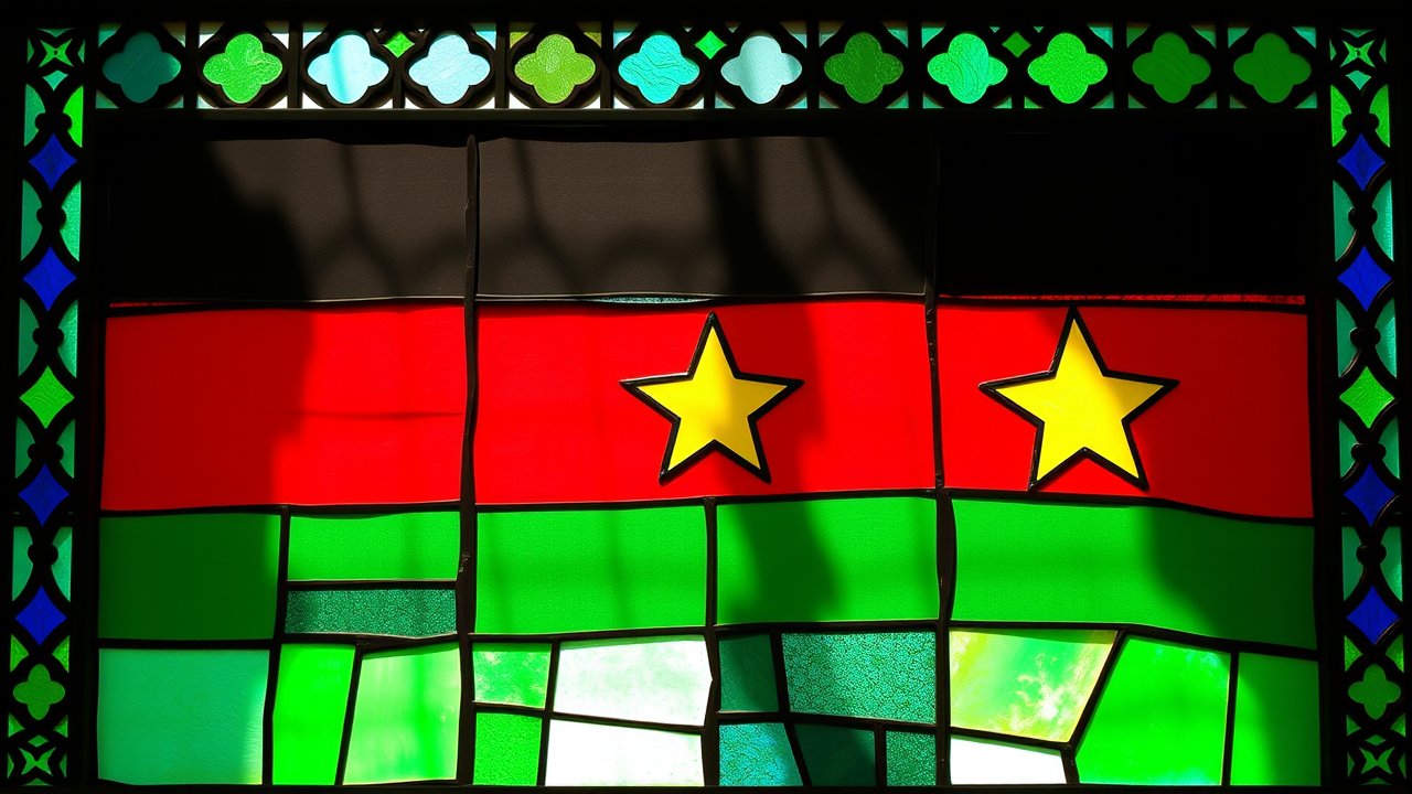 Flag of South Sudan 🇸🇸 in stained glass style