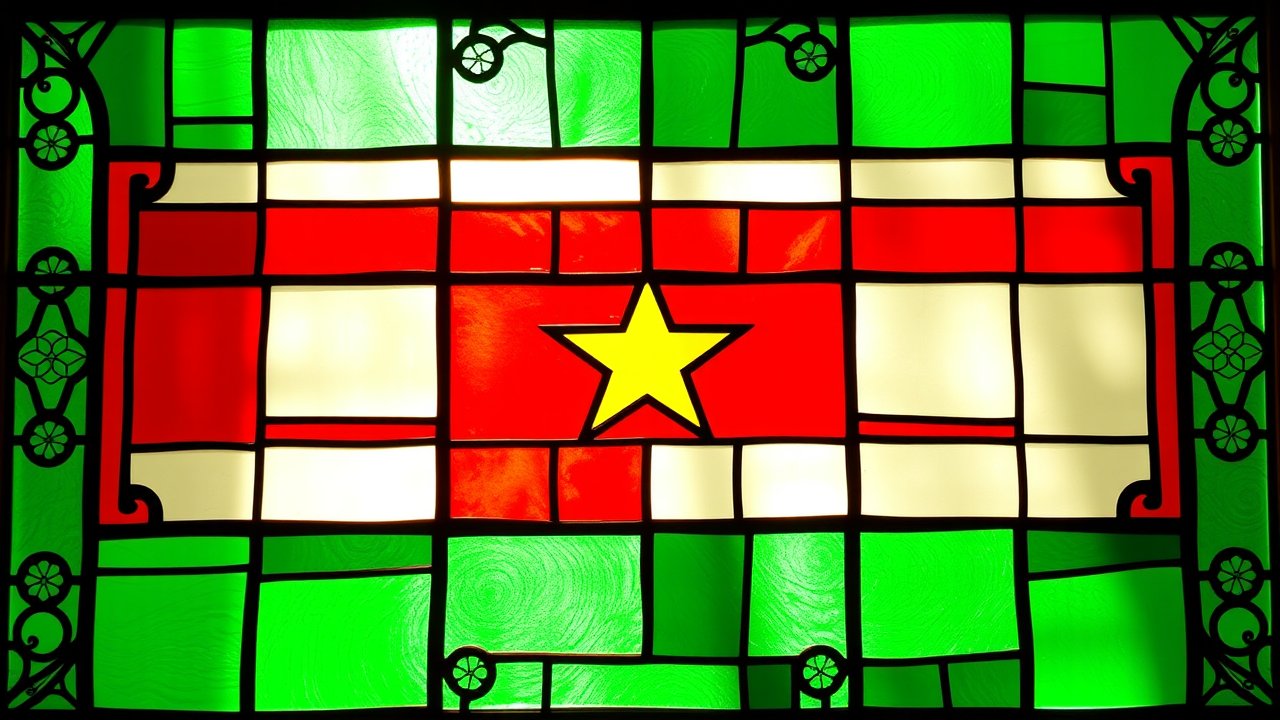 Flag of Suriname 🇸🇷 in stained glass style