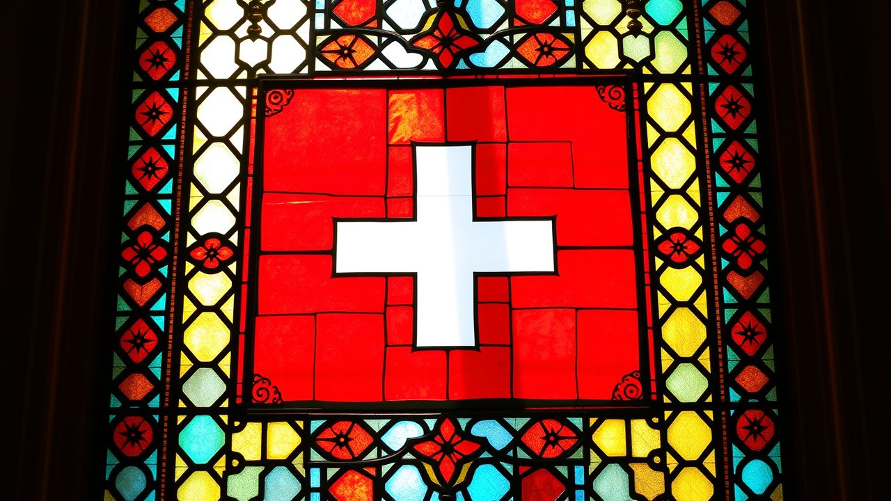 Flag of Switzerland 🇨🇭 in stained glass style