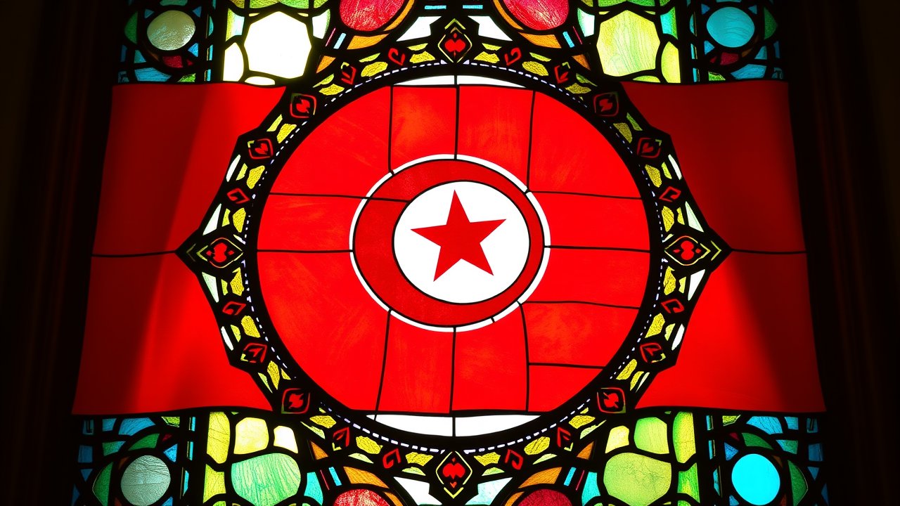 Flag of Tunisia 🇹🇳 in stained glass style