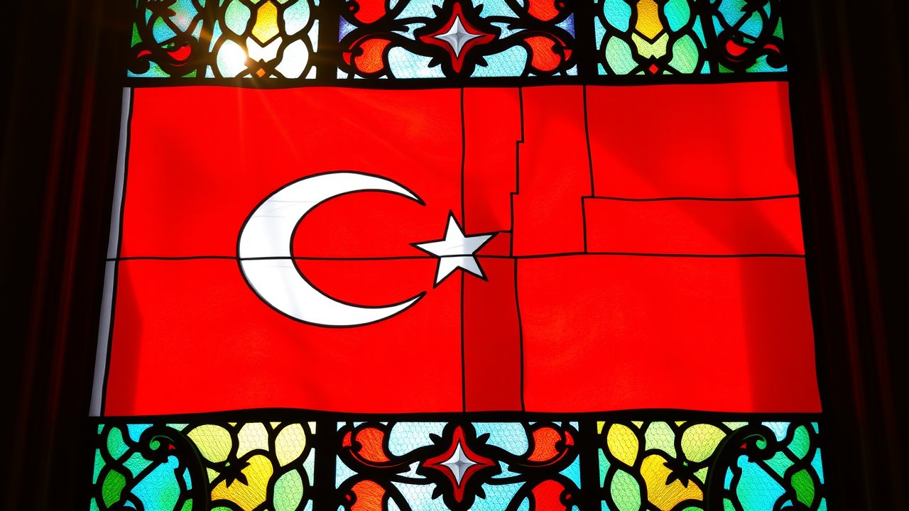 Flag of Turkey 🇹🇷 in stained glass style
