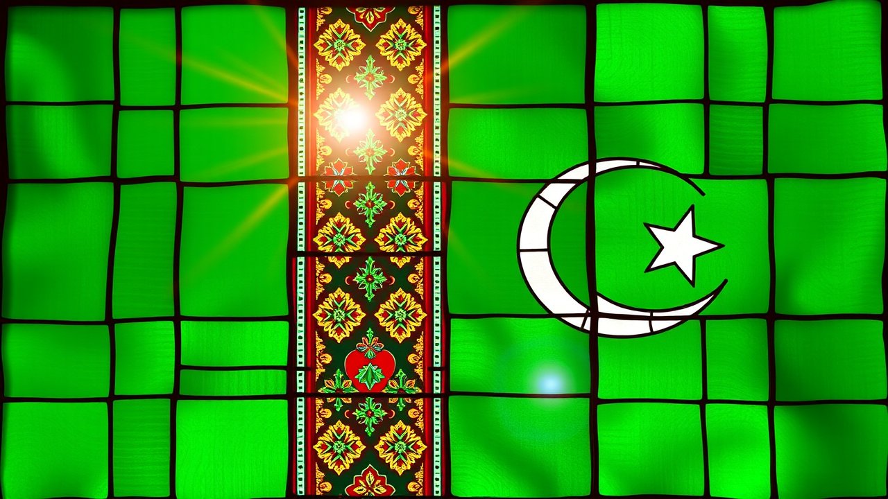 Flag of Turkmenistan 🇹🇲 in stained glass style