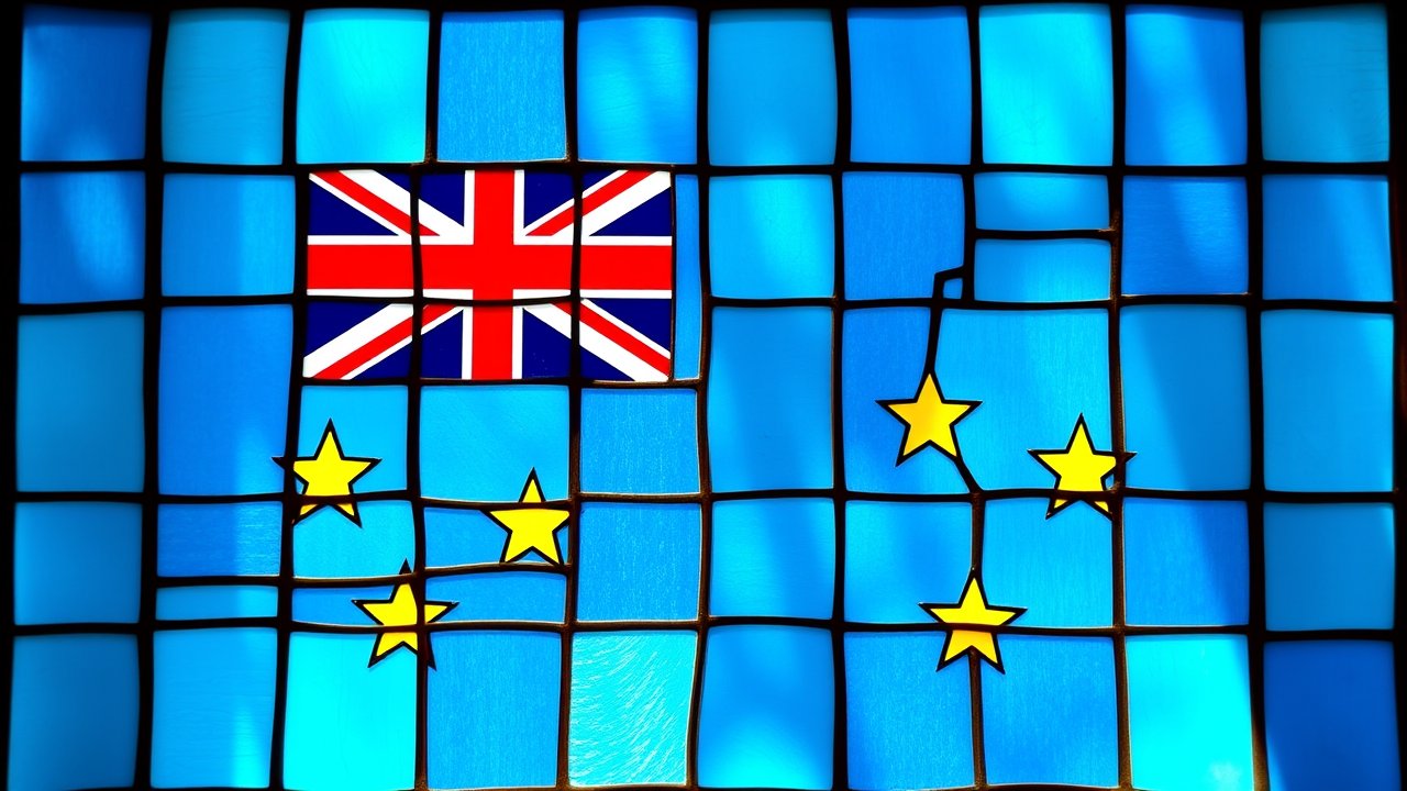 Flag of Tuvalu 🇹🇻 in stained glass style