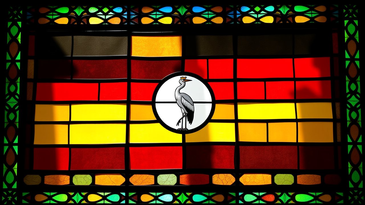 Flag of Uganda 🇺🇬 in stained glass style