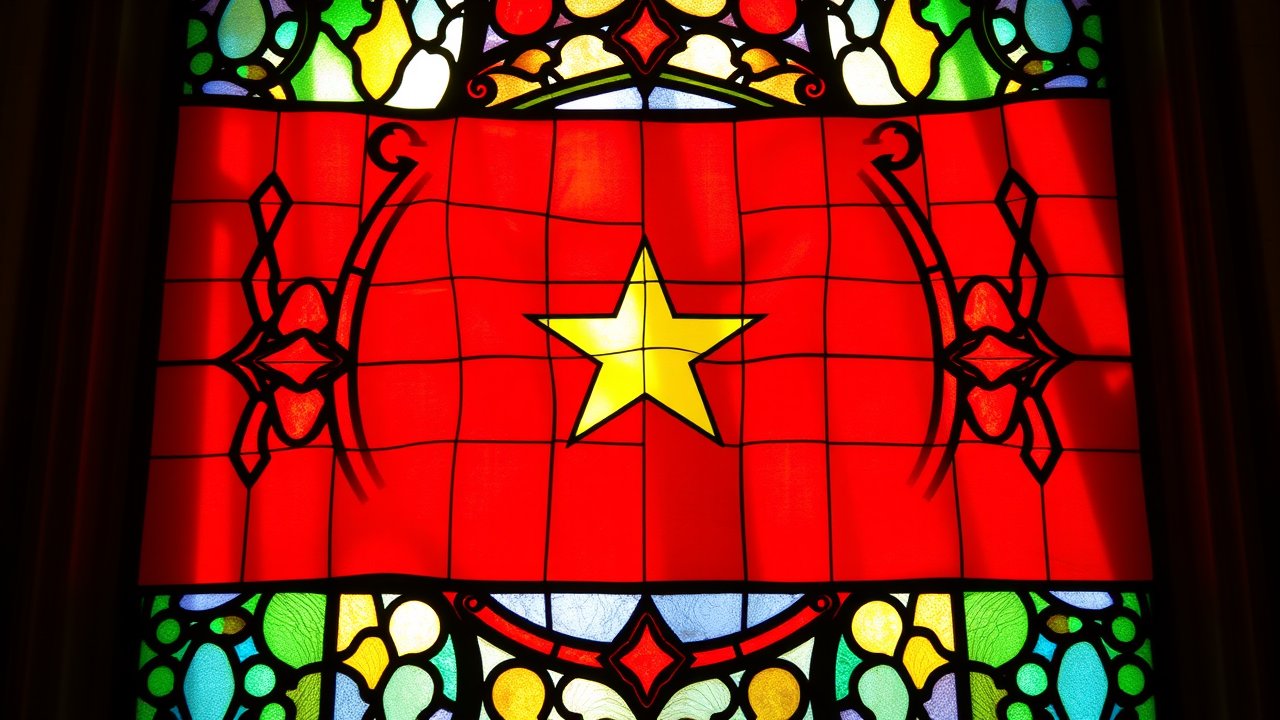Flag of Vietnam 🇻🇳 in stained glass style