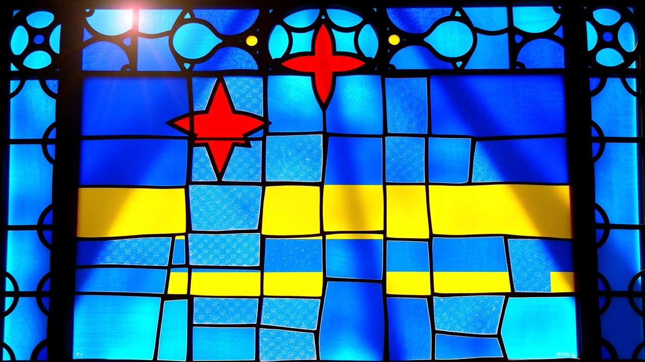 Flag of Aruba 🇦🇼 in stained glass style