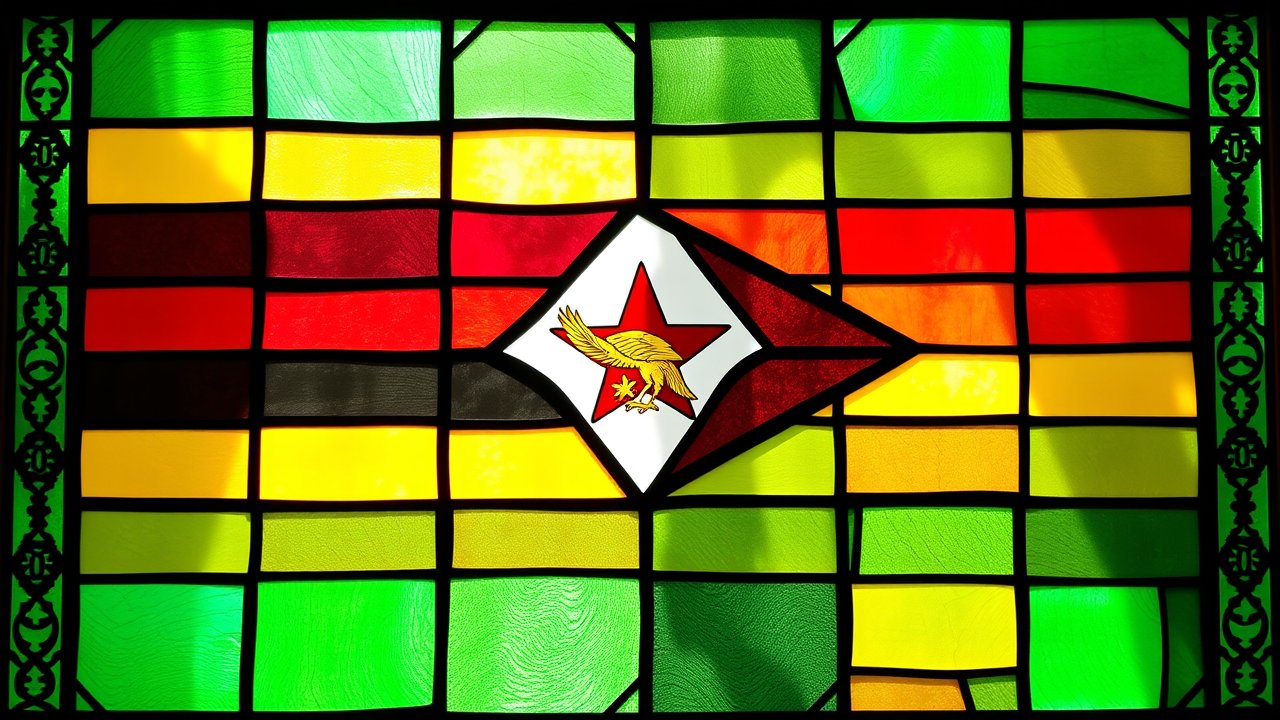 Flag of Zimbabwe 🇿🇼 in stained glass style