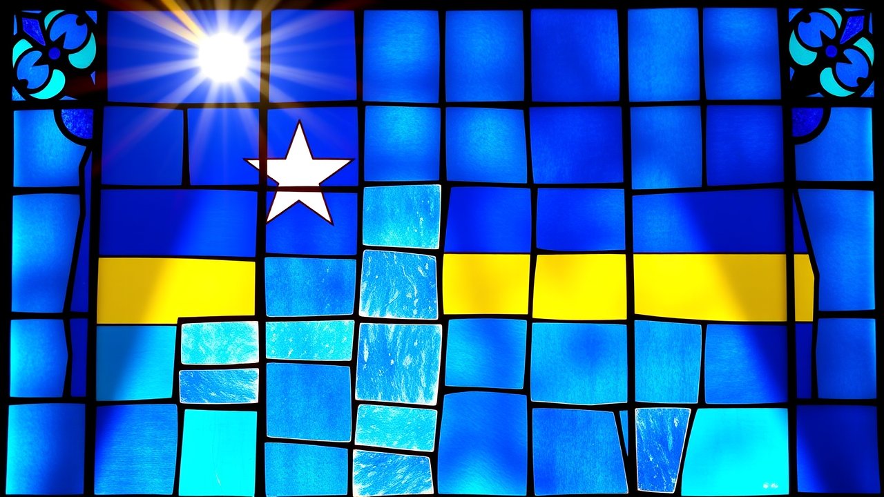 Flag of Curaçao 🇨🇼 in stained glass style