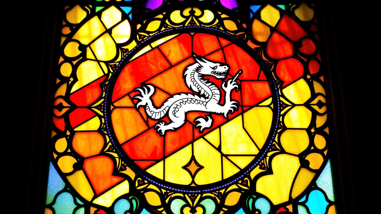 Flag of Bhutan 🇧🇹 in stained glass style