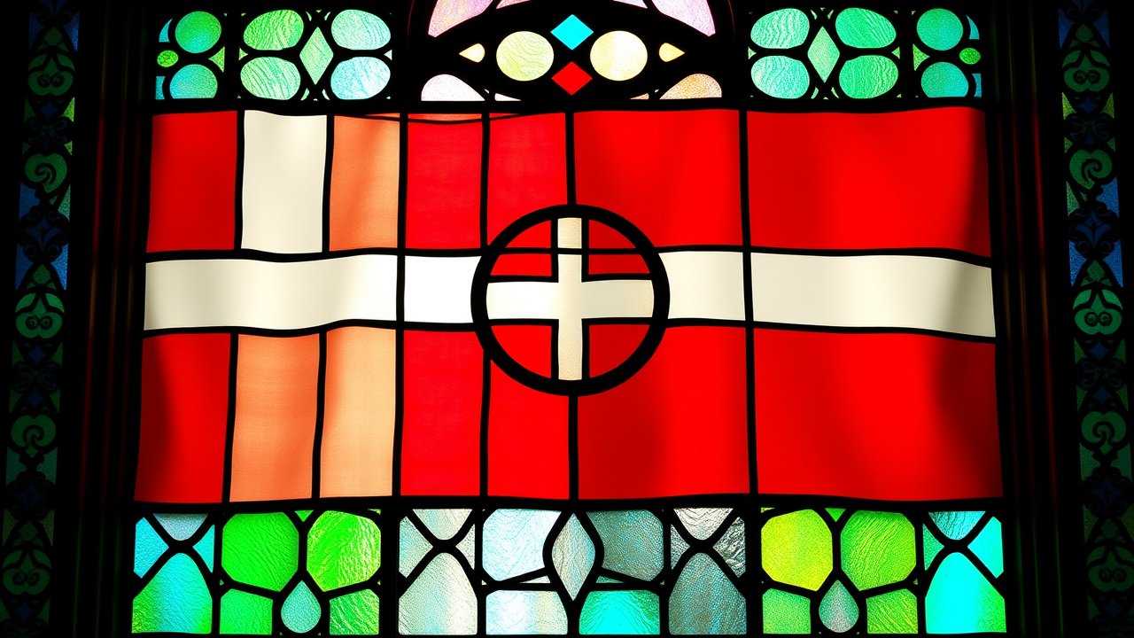 Flag of Greenland 🇬🇱 in stained glass style