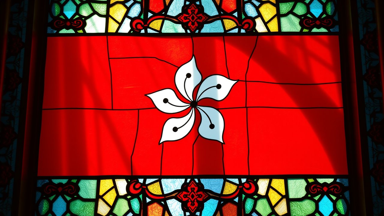 Flag of Hong Kong 🇭🇰 in stained glass style