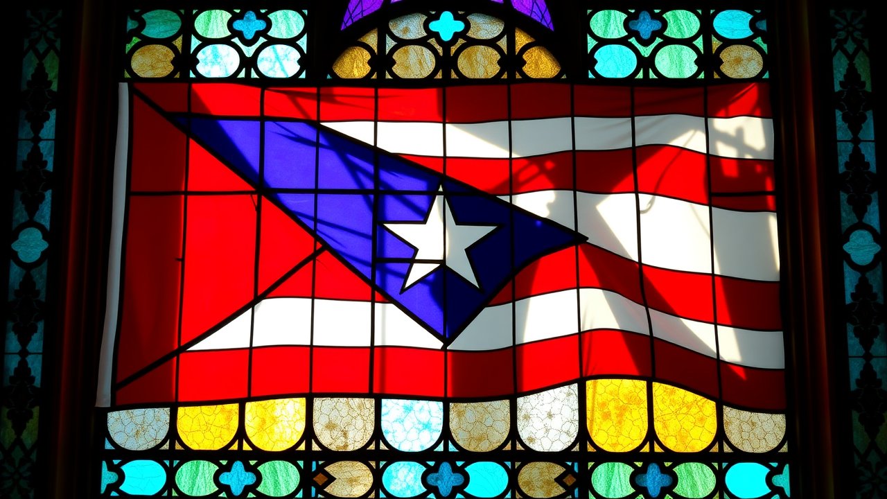 Flag of Puerto Rico 🇵🇷 in stained glass style