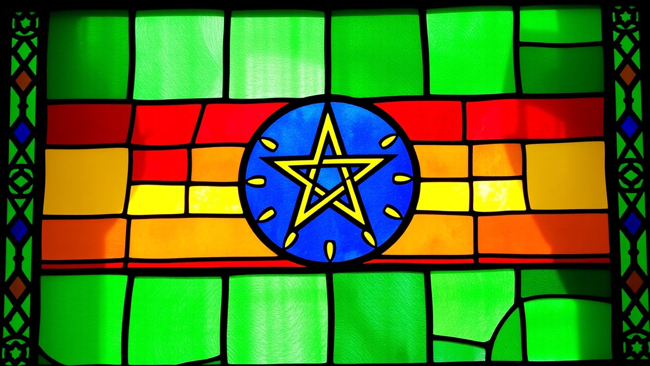 Flag of Ethiopia 🇪🇹 in stained glass style