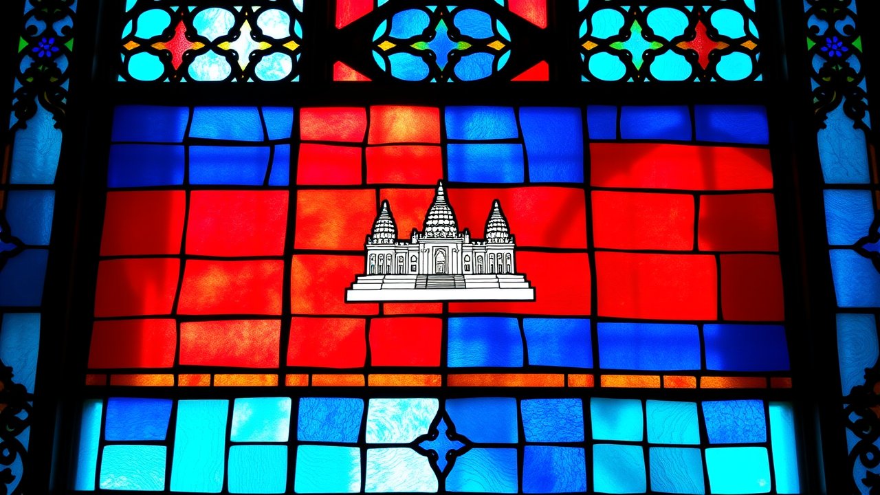 Flag of Cambodia 🇰🇠in stained glass style