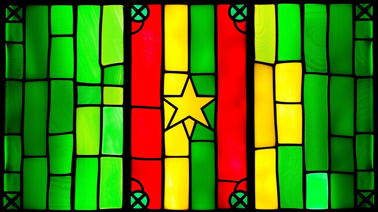 Flag of Cameroon 🇨🇲 in stained glass style