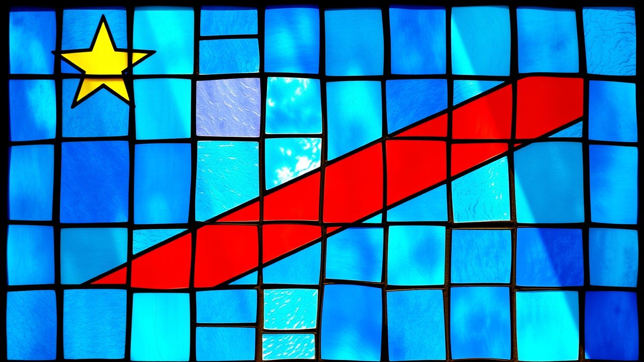 Flag of Democratic Republic of the Congo 🇨🇩 in stained glass style