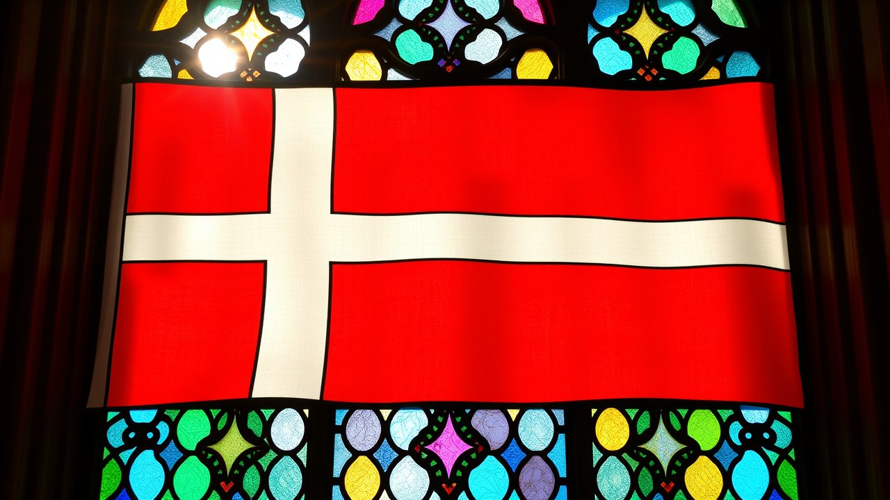 Flag of Denmark 🇩🇰 in stained glass style