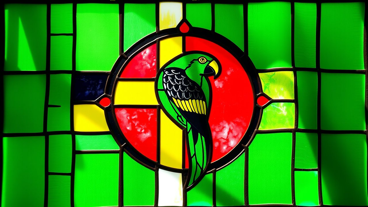 Flag of Dominica 🇩🇲 in stained glass style