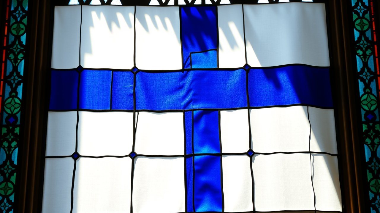 Flag of Finland 🇫🇮 in stained glass style