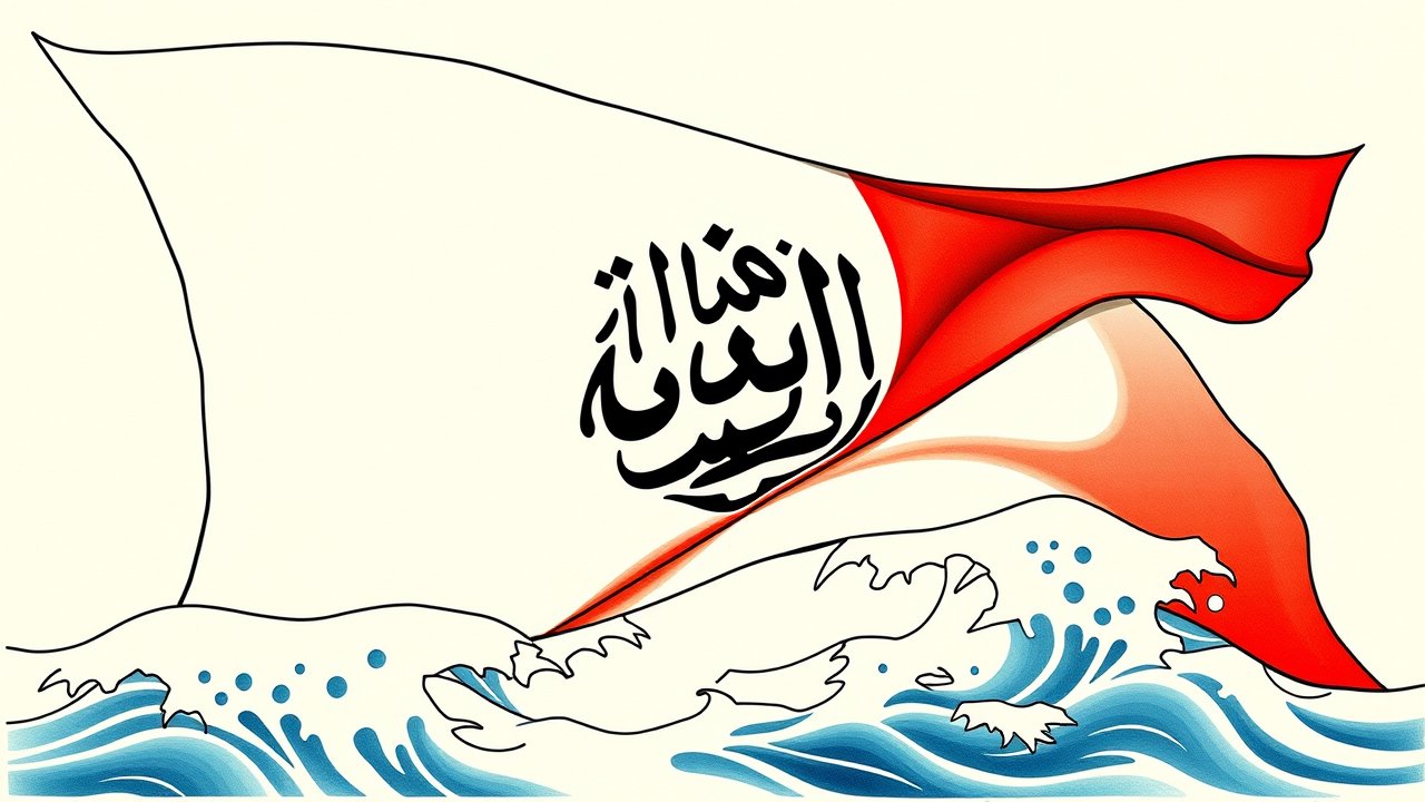 Flag of Afghanistan 🇦🇫 in ukiyo-e woodblock style