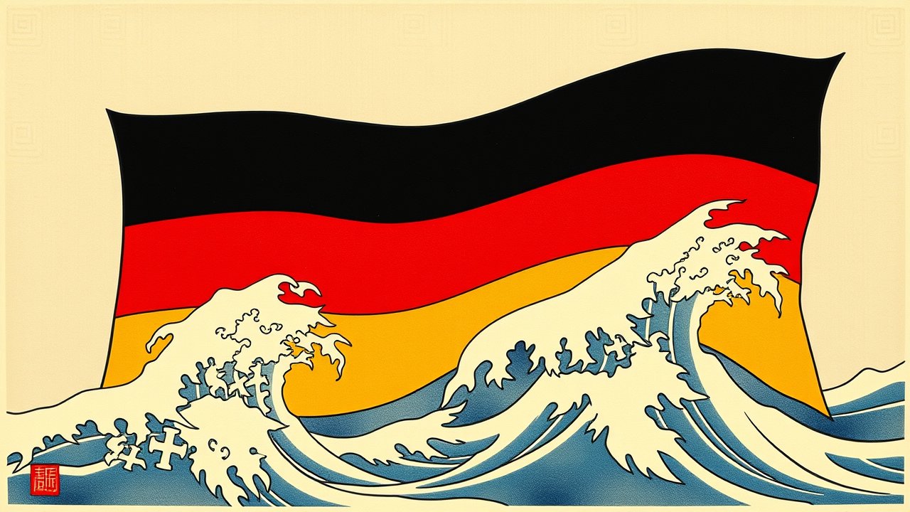 Flag of Germany 🇩🇪 in ukiyo-e woodblock style