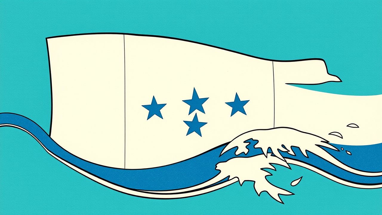 Flag of Honduras ðŸ‡ðŸ‡³ in ukiyo-e woodblock style