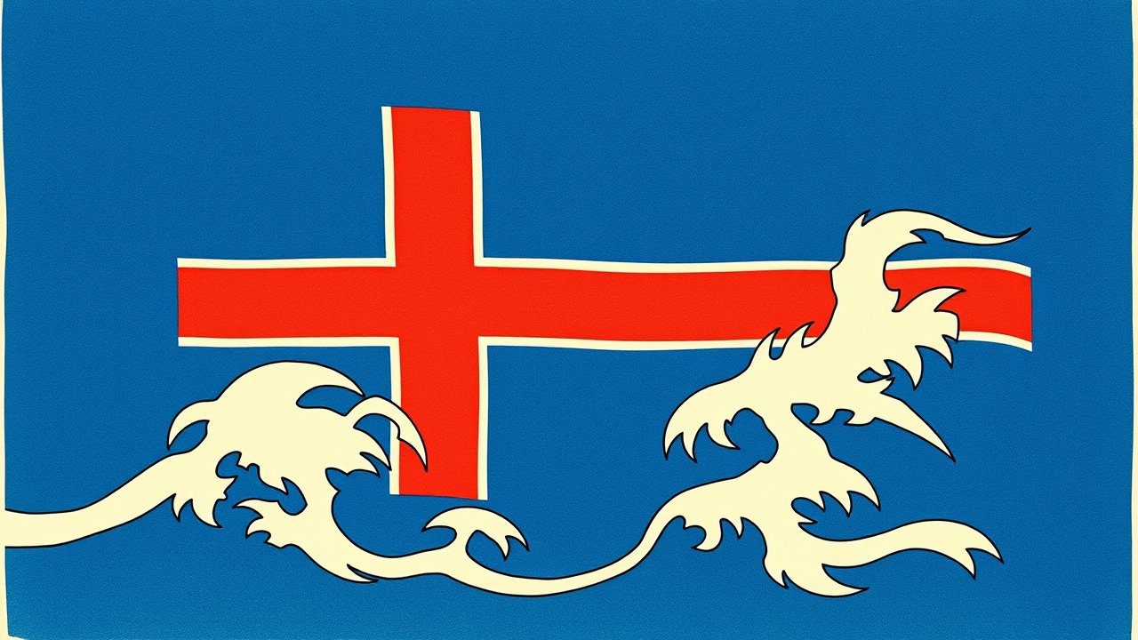 Flag of Iceland 🇮🇸 in ukiyo-e woodblock style