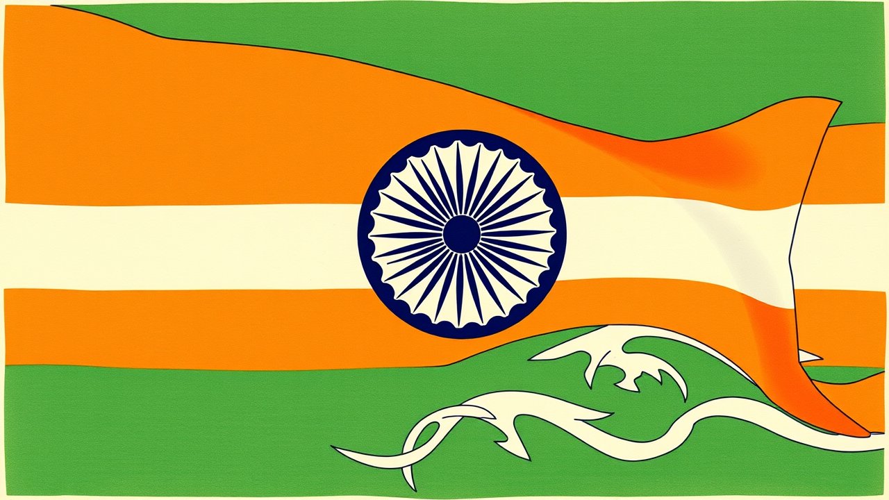 Flag of India 🇮🇳 in ukiyo-e woodblock style
