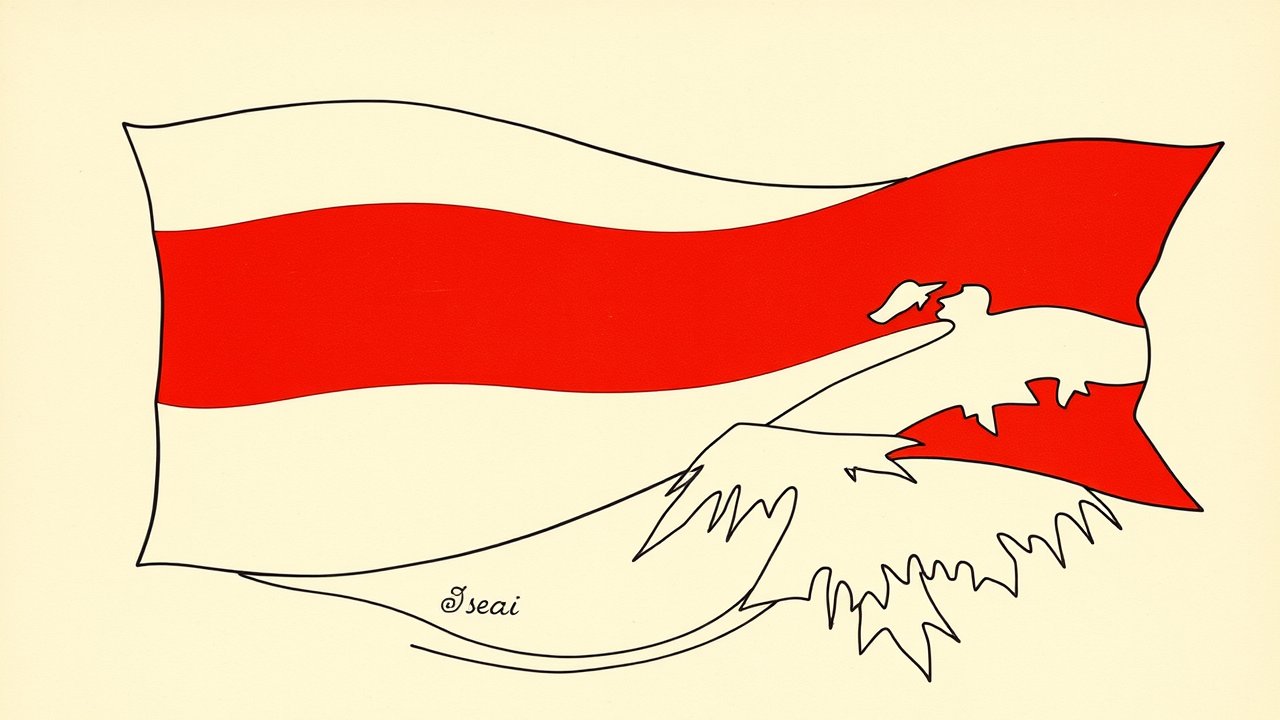 Flag of Indonesia 🇮🇩 in ukiyo-e woodblock style