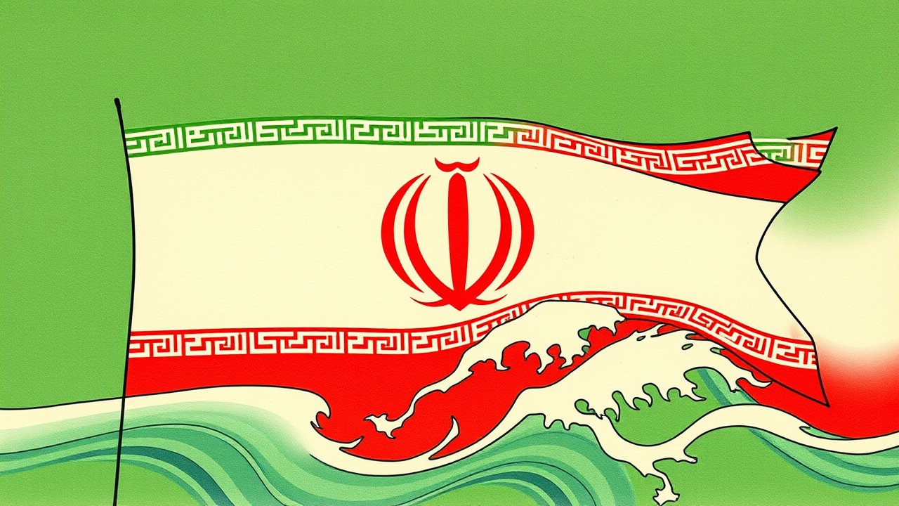 Flag of Iran 🇮🇷 in ukiyo-e woodblock style