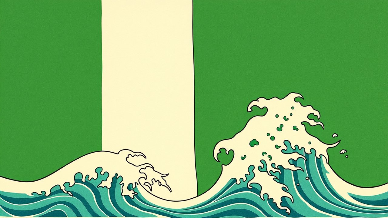Flag of Ireland 🇮🇪 in ukiyo-e woodblock style