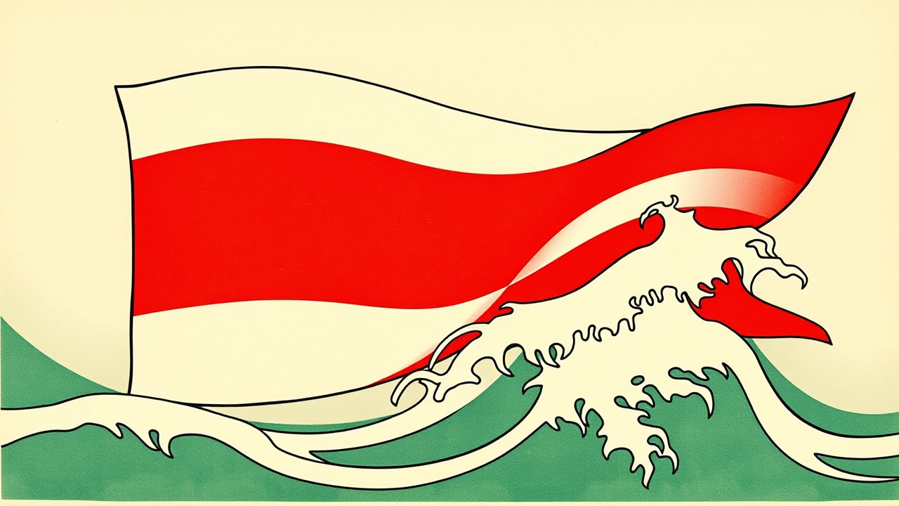 Flag of Hungary 🇭🇺 in ukiyo-e woodblock style