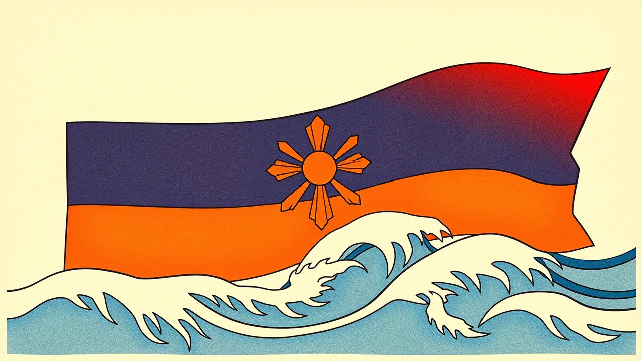 Flag of Armenia 🇦🇲 in ukiyo-e woodblock style