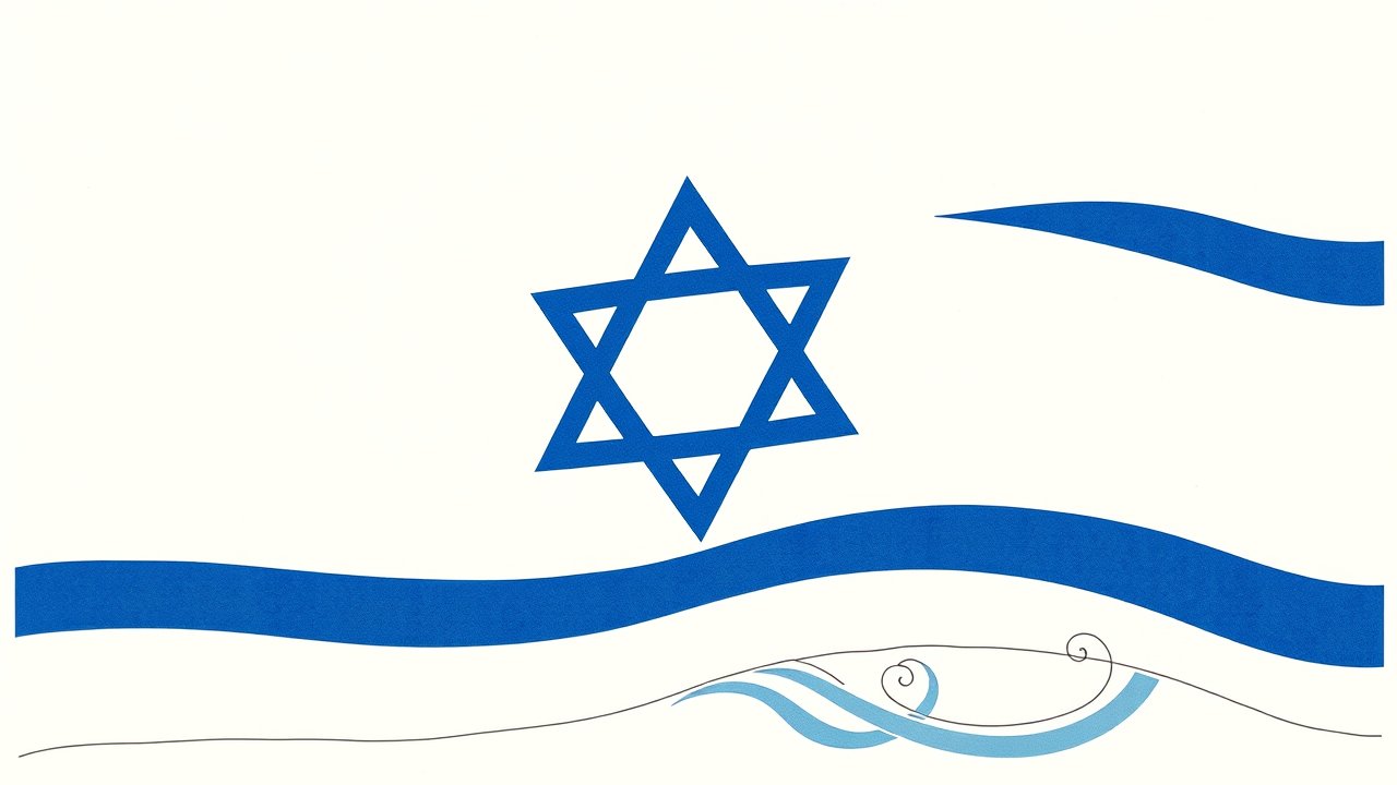 Flag of Israel 🇮🇱 in ukiyo-e woodblock style