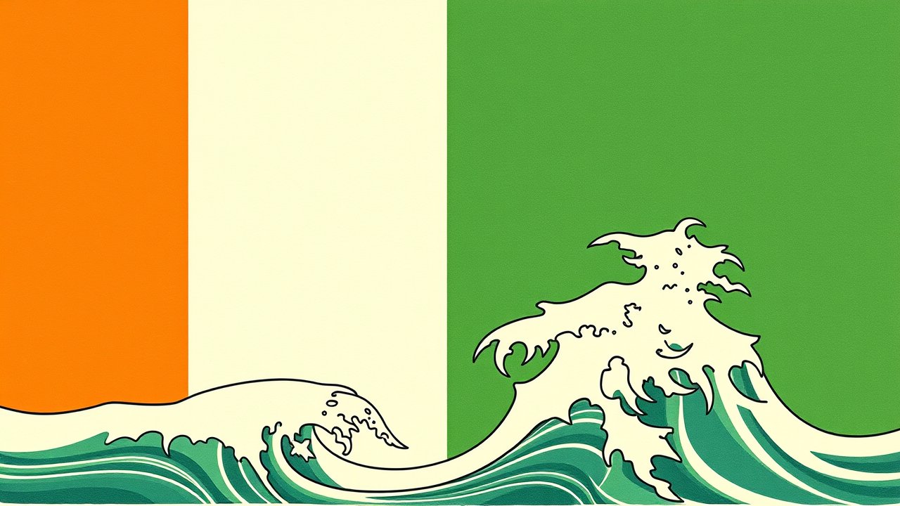 Flag of Côte d’Ivoire 🇨🇮 in ukiyo-e woodblock style
