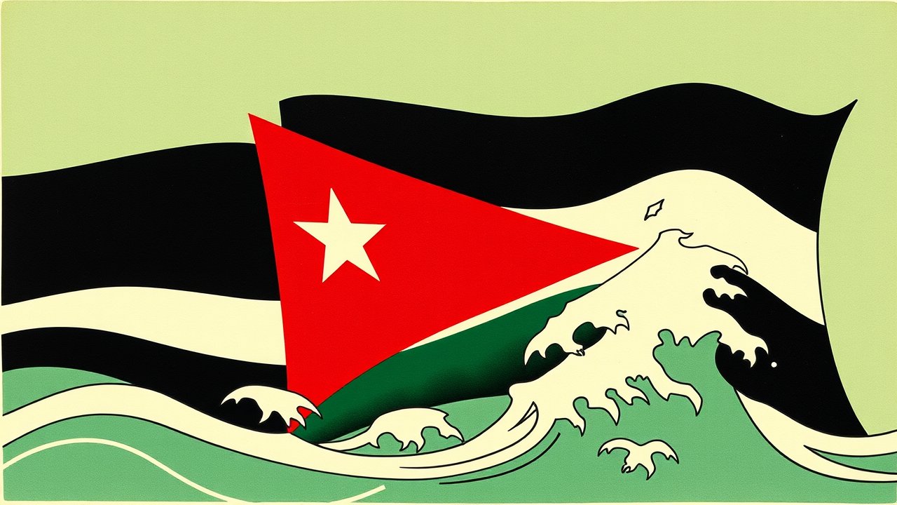 Flag of Jordan 🇯🇴 in ukiyo-e woodblock style