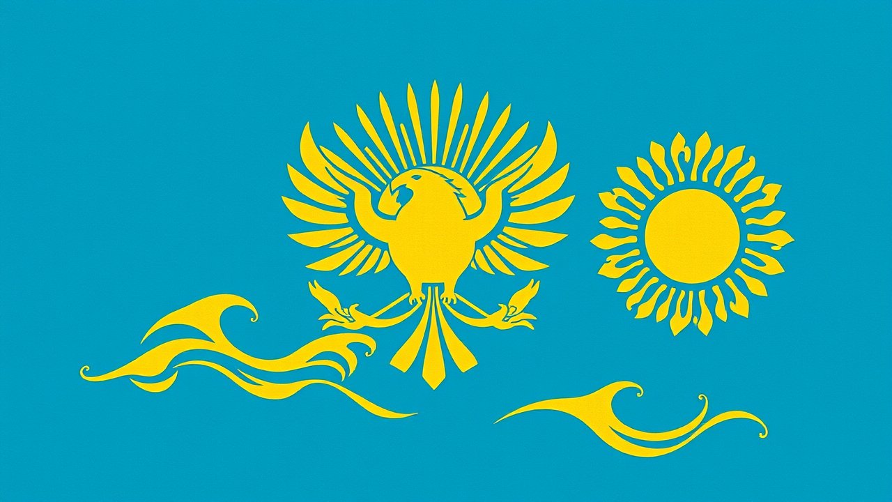 Flag of Kazakhstan 🇰🇿 in ukiyo-e woodblock style
