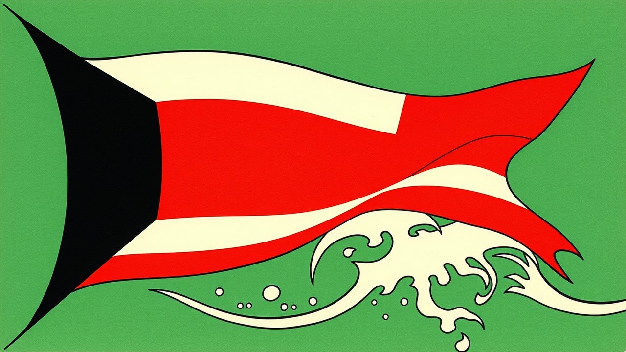 Flag of Kuwait 🇰🇼 in ukiyo-e woodblock style